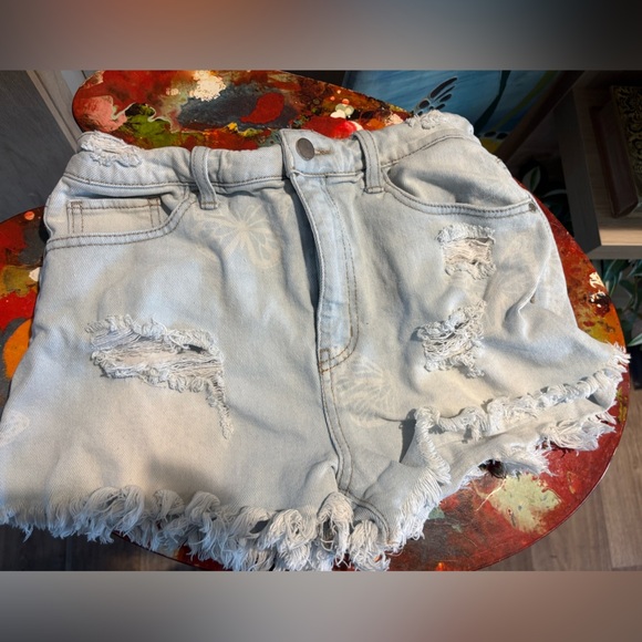 Material Girl Blue Distressed Jean Shorts - Picture 1 of 6